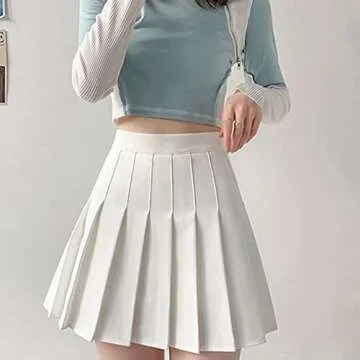 Basic High Waisted Athletic Pleated Skirts with Shorts Tennis Skirt Casual Golf Skater Workout Skirts for Womens Girls White