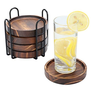 Natural Wood Drink Coasters Set with Holder for Home Decor