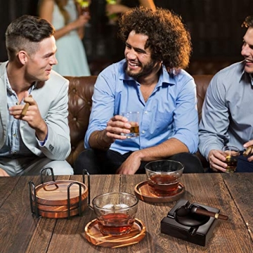 Natural Wood Drink Coasters Set with Holder for Home Decor