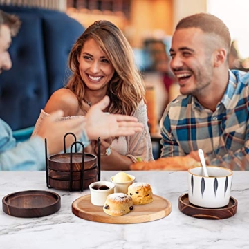 Natural Wood Drink Coasters Set with Holder for Home Decor