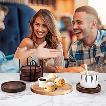 Natural Wood Drink Coasters Set with Holder for Home Decor