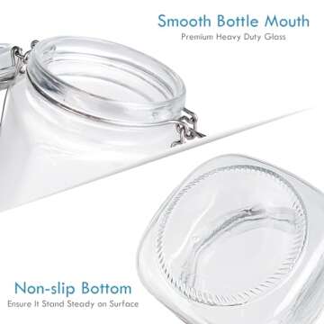 YEBODA 16oz Food Storage Canister Glass Jars with Clamp Airtight Lids and Silicone Gaskets for Multi-Purpose Kitchen Containers - Clear Square (6 Pack)