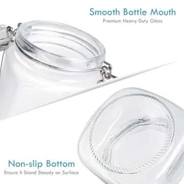 YEBODA 16oz Food Storage Canister Glass Jars with Clamp Airtight Lids and Silicone Gaskets for Multi-Purpose Kitchen Containers - Clear Square (6 Pack)