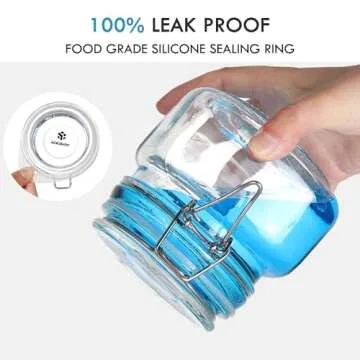 YEBODA 16oz Food Storage Canister Glass Jars with Clamp Airtight Lids and Silicone Gaskets for Multi-Purpose Kitchen Containers - Clear Square (6 Pack)