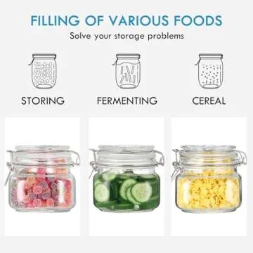 YEBODA 16oz Food Storage Canister Glass Jars with Clamp Airtight Lids and Silicone Gaskets for Multi-Purpose Kitchen Containers - Clear Square (6 Pack)