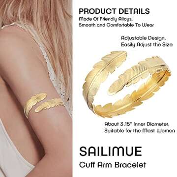 SAILIMUE 8 Pcs Elegant Arm Cuff Bracelets Set for Women - Adjustable Gold & Silver