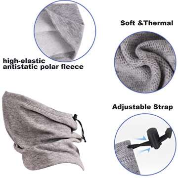 Neck Warmer Gaiter Face Mask Skiing Face Scarf Mask Soft Fleece Cold Weather Skiing Cycling Face Cover Black+Grey