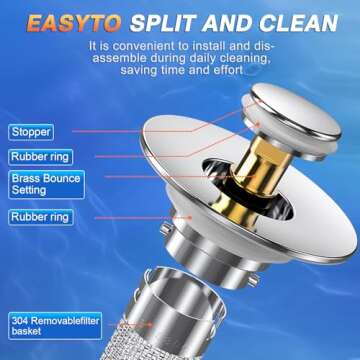 Bathroom Sink Stopper Hair Catcher, Pop-up Sink Drain Strainer with Removable Stainless Steel Strainer Basket Hair Catcher, Bathroom Sink Strainer for Bathroom Sink Stopper Replacement. (2PCS)