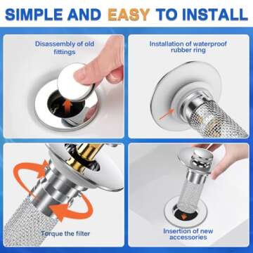 Bathroom Sink Stopper Hair Catcher, Pop-up Sink Drain Strainer with Removable Stainless Steel Strainer Basket Hair Catcher, Bathroom Sink Strainer for Bathroom Sink Stopper Replacement. (2PCS)