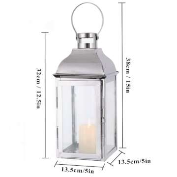JHY DESIGN Silver Decorative Lanterns 12.5''High Stainless Steel Candle Lanterns with Tempered Glass...