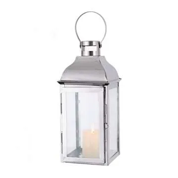 JHY DESIGN Silver Decorative Lanterns 12.5''High Stainless Steel Candle Lanterns with Tempered Glass for Indoor Outdoor Events Parities and Weddings Vintage Style Hanging Lamps