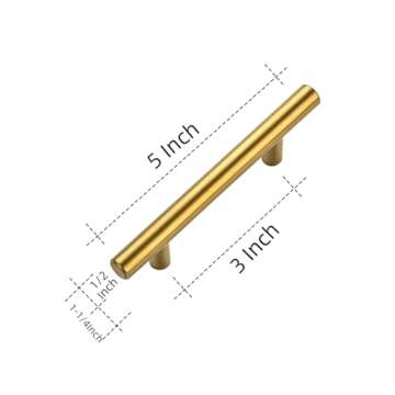 Ravinte 12 Pack 5 Inch Cabinet Pulls Brushed Brass Stainless Steel Kitchen Drawer Pulls Cabinet Handles 5”Length, 3” Hole Center