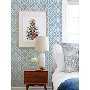 NuWallpaper Blue Tanner Peel & Stick Wallpaper - Easy DIY Trellis Design
