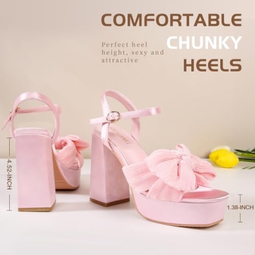 KHPAERMEI Bow Knot Platform Heels for Trendy Women