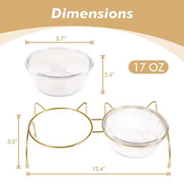 Qucey Cat Food and Water Bowls Set, Raised Cat Bowls for Food and Water, Elevated Pet Glass Bowls with Stand, 17 oz Cats and Dogs Bowl, Dishwasher Safe