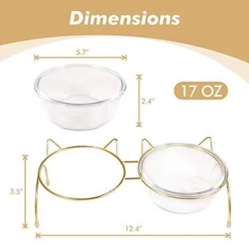 Qucey Cat Food and Water Bowls Set, Raised Cat Bowls for Food and Water, Elevated Pet Glass Bowls with Stand, 17 oz Cats and Dogs Bowl, Dishwasher Safe
