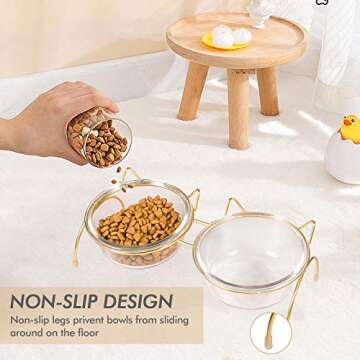 Qucey Cat Food and Water Bowls Set, Raised Cat Bowls for Food and Water, Elevated Pet Glass Bowls with Stand, 17 oz Cats and Dogs Bowl, Dishwasher Safe