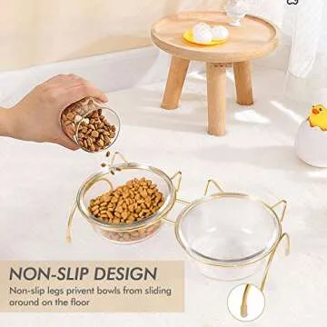 Qucey Cat Food and Water Bowls Set, Raised Cat Bowls for Food and Water, Elevated Pet Glass Bowls with Stand, 17 oz Cats and Dogs Bowl, Dishwasher Safe
