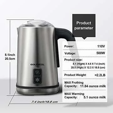 500W Magnetic Milk Frother & Steamer: Non-Stick Interior Electric Milk Frother & Warmer (5.1oz/11.8oz), Automatic Foam Maker Hot/Cold Milk Frother and Heater for Cappuccino, Coffee, Latte, Chocolates