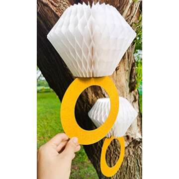 Bridal Shower Decoration,Engagement Party Supplies,Bachelorette Party Favor,She Said Yes Engaged Diamond Ring,Glitter Gold Honeycomb Ring Hanging Decorations Set of 6