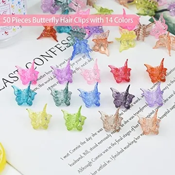 EAONE Sparkly Mini Butterfly Clips - 50 Colorful Accessories