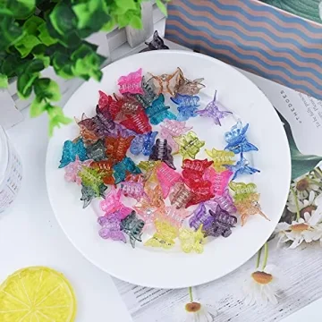 EAONE Sparkly Mini Butterfly Clips - 50 Colorful Accessories