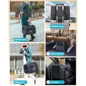 Morpilot Cat Carrier - Soft Sided Cat Carrier Large for Big Medium Cats and Puppy up to 15lbs, Pet Carrier with Safety Zippers, Foldable Bowl, Airline Approved Large Cat Carrier - Dark Gray