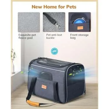 Morpilot Cat Carrier - Soft Sided Cat Carrier Large for Big Medium Cats and Puppy up to 15lbs, Pet Carrier with Safety Zippers, Foldable Bowl, Airline Approved Large Cat Carrier - Dark Gray