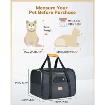 Morpilot Cat Carrier - Soft Sided Cat Carrier Large for Big Medium Cats and Puppy up to 15lbs, Pet Carrier with Safety Zippers, Foldable Bowl, Airline Approved Large Cat Carrier - Dark Gray