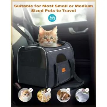 Morpilot Cat Carrier - Soft Sided Cat Carrier Large for Big Medium Cats and Puppy up to 15lbs, Pet Carrier with Safety Zippers, Foldable Bowl, Airline Approved Large Cat Carrier - Dark Gray