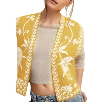 Yimoon Women's Floral Knit Embroidered Vest Y2K Sleeveless Open Front Cardigan Cropped Sweater Vest ...