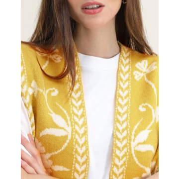 Yimoon Women's Floral Knit Embroidered Vest Y2K Sleeveless Open Front Cardigan Cropped Sweater Vest Top (Yellow-XS)