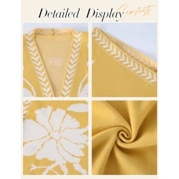 Yimoon Women's Floral Knit Embroidered Vest Y2K Sleeveless Open Front Cardigan Cropped Sweater Vest Top (Yellow-XS)