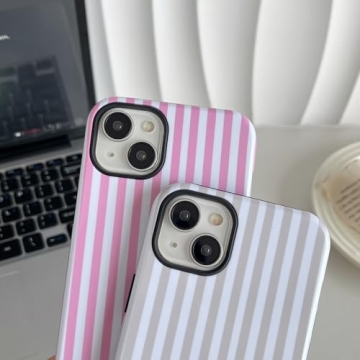 Longlayss Cute Striped Case for iPhone 14 Plus/15 Plus