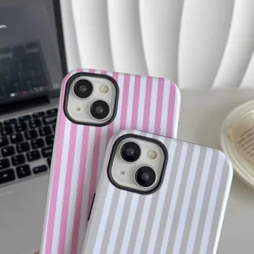 Longlayss Cute Striped Case for iPhone 14 Plus/15 Plus