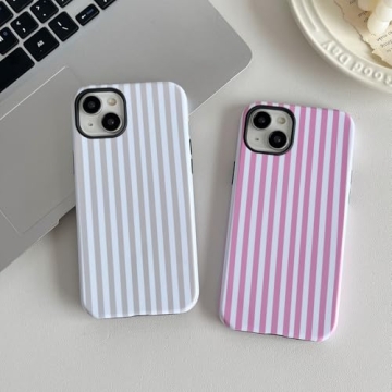 Longlayss Cute Striped Case for iPhone 14 Plus/15 Plus