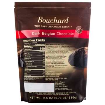 Bouchard Dark Belgian Chocolate (72% Cacao) | Individually Wrapped in Resealable Bag | No Soy, No Vanilla, No Nonsense | Non-GMO, Gluten Free, OU-D Kosher