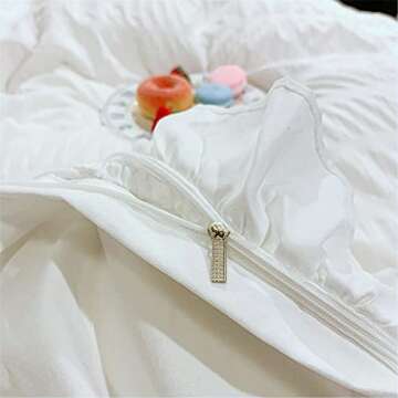 SOUKECHY White Ruffled Bedding-2 Pieces Twin Seersucker Duvet Cover Textured Stripe Style, Soft Lightweight, Washed Microfiber, Zipper Closure and Ties