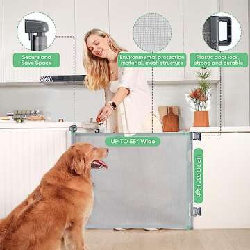 Likzest Retractable Baby Gate, Mesh Baby and Pet Gate 33" Tall, Extends up to 55" Wide, Child Safety...