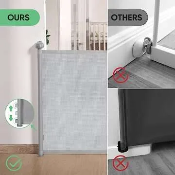 Likzest Retractable Baby Gate, Mesh Baby and Pet Gate 33" Tall, Extends up to 55" Wide, Child Safety Baby Gates for Stairs Doorways Hallways, Dog Gate Cat Gate for Indoor and Outdoor (Gray)