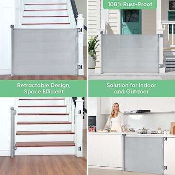 Likzest Retractable Baby Gate, Mesh Baby and Pet Gate 33" Tall, Extends up to 55" Wide, Child Safety Baby Gates for Stairs Doorways Hallways, Dog Gate Cat Gate for Indoor and Outdoor (Gray)