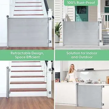 Likzest Retractable Baby Gate, Mesh Baby and Pet Gate 33" Tall, Extends up to 55" Wide, Child Safety Baby Gates for Stairs Doorways Hallways, Dog Gate Cat Gate for Indoor and Outdoor (Gray)