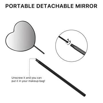 Miuffue Lovely Lash Mirror, Heart Shaped Detachable Stainless Steel Eyelash Mirror, 2.2inch Lash Mirror for Eyelash Extensions, Lash Extension Supplies and Tool for Lash Techs, Black