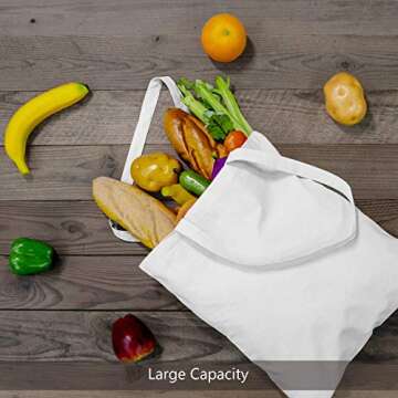 TOPDesign 5-Pack Economical 16"x15" White Cotton Tote Bag, Lightweight Medium Reusable Grocery Shopping Cloth Bags, Suitable for DIY, Advertising, Promotion, Gift, Activity