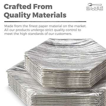 Silver Spoons PARTY DISPOSABLE 36 PC DINNERWARE SET Heavyweight Paper Plates | Hexagon Design | for Upscale Wedding and Dining (Wood Collection – White, 18 Servings