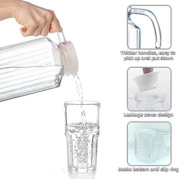 AiHeart Glass Pitcher with Lid,2pcs Glass Fridge Pitcher with Handle,Large Capacity Beverage Container Pitcher with Spout Glass Jug for Coffee, Milk, Juice - 63oz