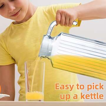 AiHeart Glass Pitcher with Lid,2pcs Glass Fridge Pitcher with Handle,Large Capacity Beverage Container Pitcher with Spout Glass Jug for Coffee, Milk, Juice - 63oz