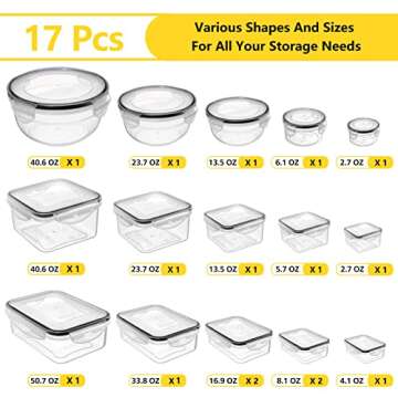 34 PCS Food Storage Containers Set with Airtight Lids (17 Lids &17 Containers) - BPA-Free Plastic Fo...