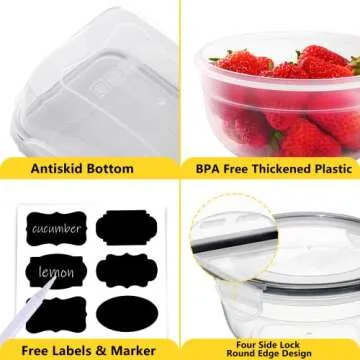 34 PCS Food Storage Containers Set with Airtight Lids (17 Lids &17 Containers) - BPA-Free Plastic Food Container for Kitchen Storage Organization, Fruit Meal-prep Containers with Labels & Marker