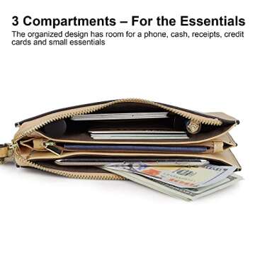 befen Genuine Leather Wristlet Clutch for Women, Multi-Pocket Phone Organizer with 9 Card Slots, Perfect for Weddings Parties Shopping and Travel with RFID Blocking(Tan)